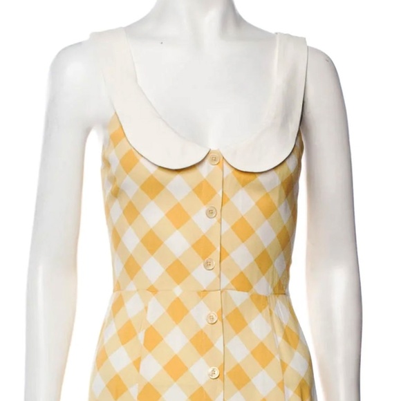 Reformation Yellow Plaid A-Line Midi Dress Sleeveless Scoop Neck Summer Dress 2 - Picture 4 of 7